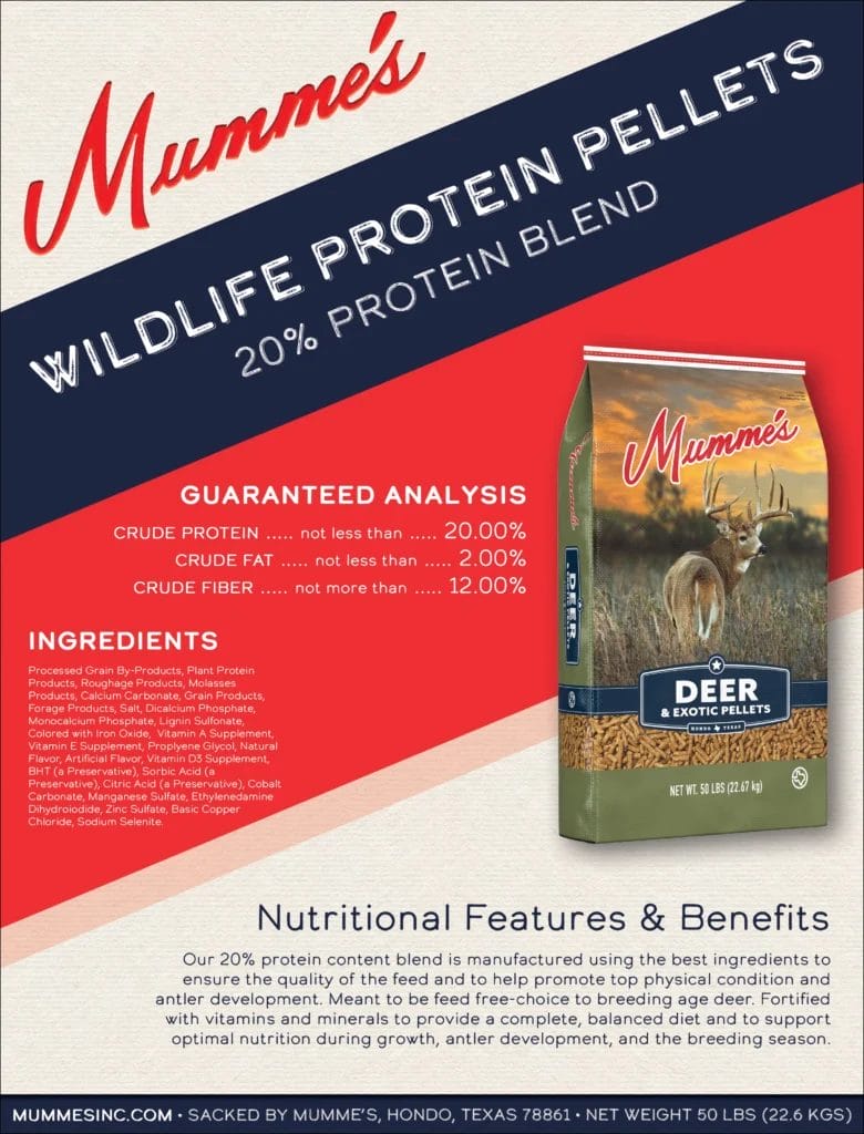 Promotional image of mumme's wildlife protein pellets 20% protein blend