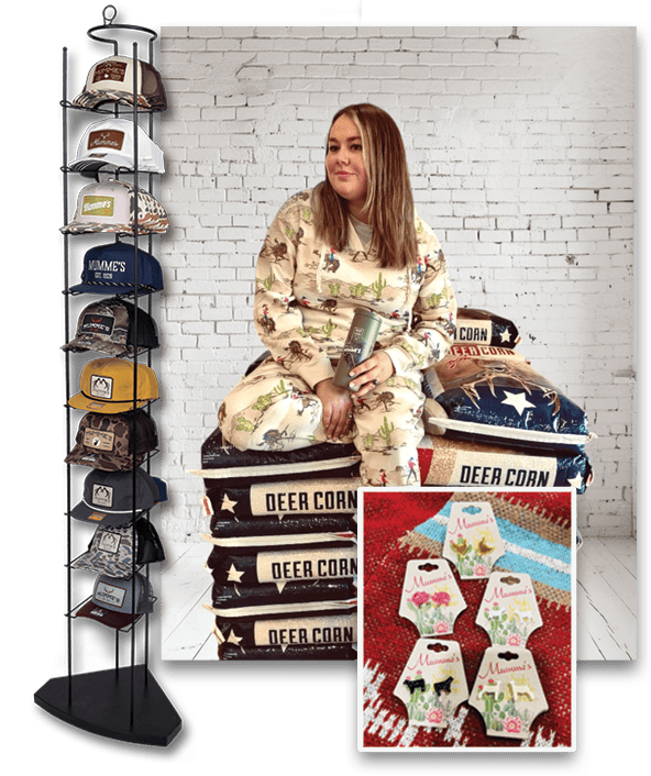 A picture of a hats and other mumme's brand gear